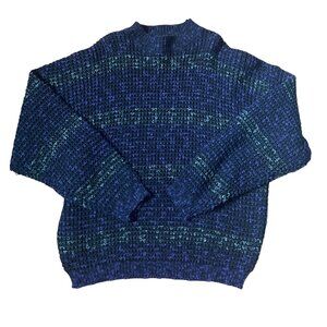 Vintage Street Scenes Knit Sweater Xl Acrylic Blend Black & Purple Striped Patte